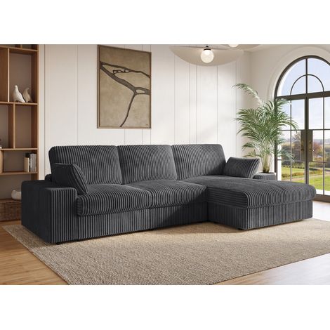 Deco In Paris – Canapé d'angle réversible 6 places en gros côtelé doux gris – Méridienne modulable – Confort optimal pour salon moderne