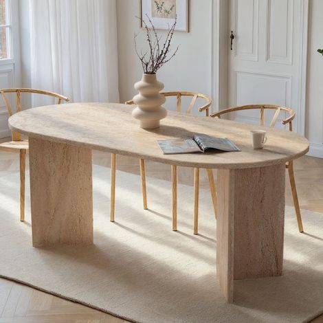 Mesa Fija Monterano, 6 Plazas, Forma Ovalada, Soporta 70 kg, 180x89.5x75h cm Mármol Blanco (1/5)