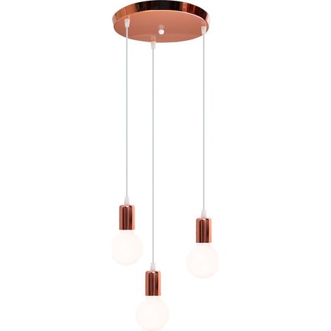 Industrial Lámpara Colgante E27 Altura Ajustable Metal Hierro Lámparas de Techo con Disco Redondo para Salón Cocina Dormitorio (3 Luces Oro Rosa) (1/4)