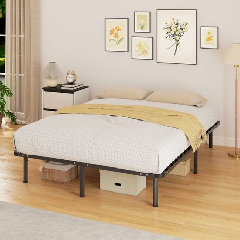Bettgestell 140 x 190 cm, Doppelbett aus Massivholz mit Lattenrost und Beinen, Stauraum darunter, schwarz