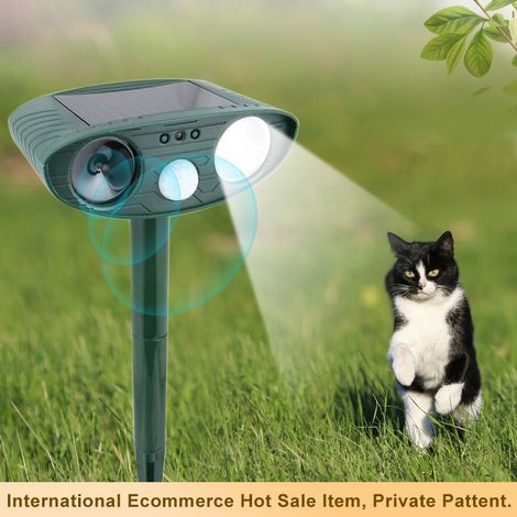 Répulsif à ultrasons pour chat, répulsif à énergie solaire pour chat, répulsif à ultrasons pour souris avec capteur de mouvement, répulsif pour chat d'extérieur étanche pour chat, chien, rat, raton la (1/4)