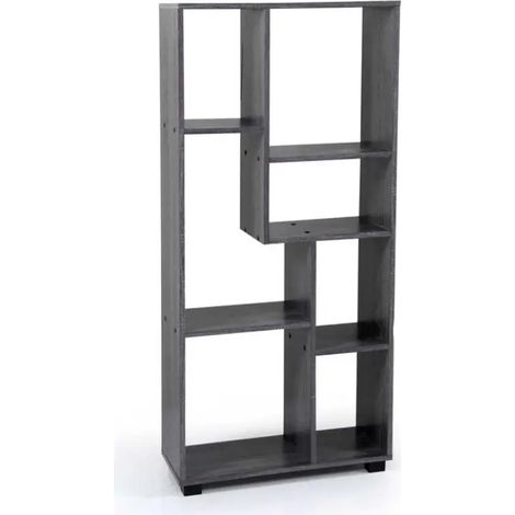 Estantería moderna asimétrica wengué 60 x 24 x 127 cm con siete compartimentos