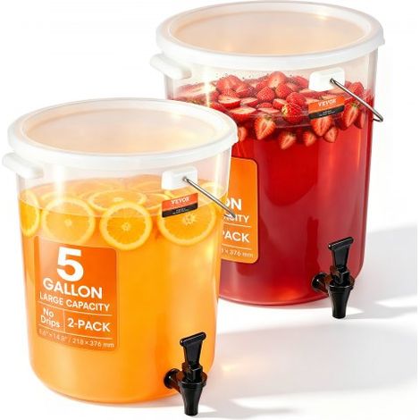 Distributeur de Boissons 2 PCs Grande Capacité de 19 L, Fontaine à Eau avec Robinet et Couvercle, en Plastique, Distribution de Jus Limonade Thé Glacé, pour Restaurants, Hôtels, Cafés, Soirées (1/4)