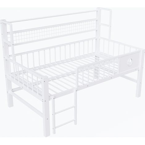 CAIziLit mezzanine bas pour enfants 90 x 200 cm, avec cadre métallique et étagères de rangement, adapté aux enfants et aux adolescents, blanc (1/5)