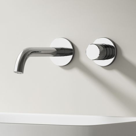EMKE Robinet lavabo mural, Robinet de lavabo Type caché Convient pour le montage mural, Robinets de salle de bain, Corps en Laiton, Chromé (1/5)
