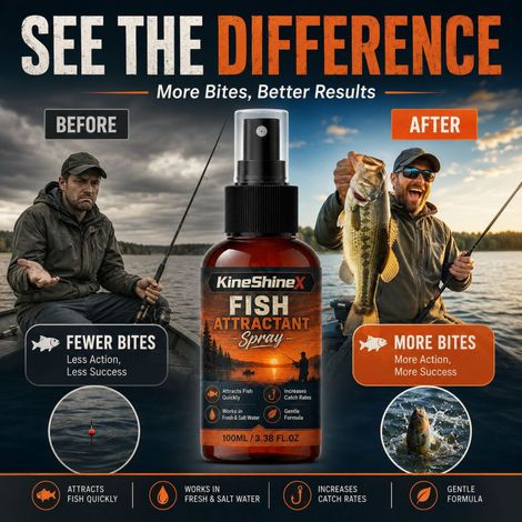 KineShineX Angellockstoffspray lockt Fische schnell an und erhöht die Bissrate. Geeignet für Süß- und Salzwasser, handlich und einfach zu versprühen. (1/5)