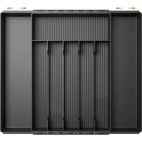 Range Couverts pour Tiroir,6-8 Compartiments,Plateau d'Ustensiles Extensible pour Tiroir,21.6cm-38.8cm,pour Cuillères Fourchettes Couteaux Vaisselle,Robuste,Facile nettoyer,Noir (1/5)