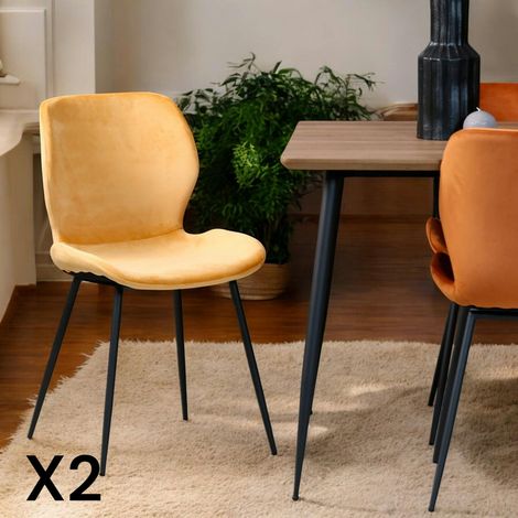 Chaise en velours jaune style moderne (lot de 2) MELBOURNE (1/5)