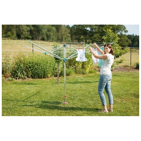 Séchoir à linge parapluie Medium Plus – Aluminium 50mm – Bras de support rectangulaires 24x18mm – Résistant aux intempéries et UV – Longueur de ligne 60m – Blome