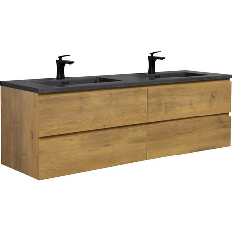 Badplaats Set Mobili Bagno Angela 160 cm - Rovere - Mobile con Lavabo Nero