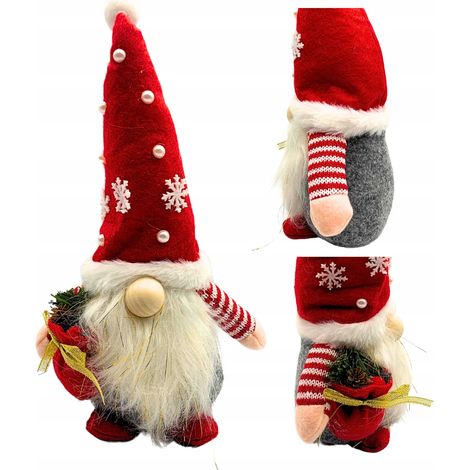 Gnomo navideño decorativo con forma de duende, barba y bolsa de regalo, 28 cm.