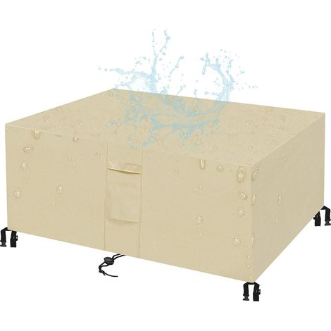 Housse de protection pour mobilier de jardin, bâche haute performance 420D, imperméable, coupe-vent, respirante, anti-poussière et résistante aux UV, beige 190 x 125 x 80 cm (1/5)