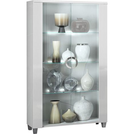 MARIKA - Argentier 2 Porte Laqué Blanc avec Leds (1/3)