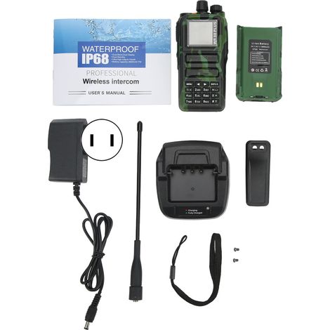 Talkie-walkie sans fil 10W double bande UHF VHF écran 1,4 pouce étanche IP68 chargeur secteur AC100-240V prise US (1/5)