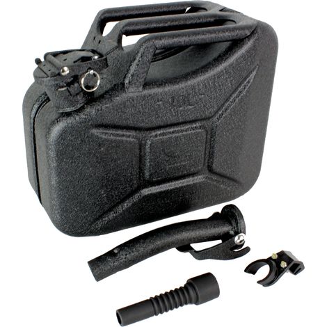 1x Benzinkanister Kraftstoffkanister Metall 10 L Hammerschlag kratzfest inkl. Ausgießer + Halter schwarz