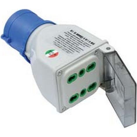 1PZ ADATTATORE INDUSTRIALE CON SPINA CEE 309 IP44 E 2 PRESE BIPASSO - 16A colore blu 73101