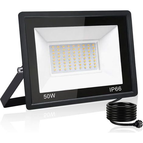 Projecteurs Led Extérieurs,50 W,Blanc Chaud,Étanchéité Ip66,Projecteurs Ultra-Lumineux Avec Prise Pour Jardin,Garage,Terrain[CA320] (1/5)