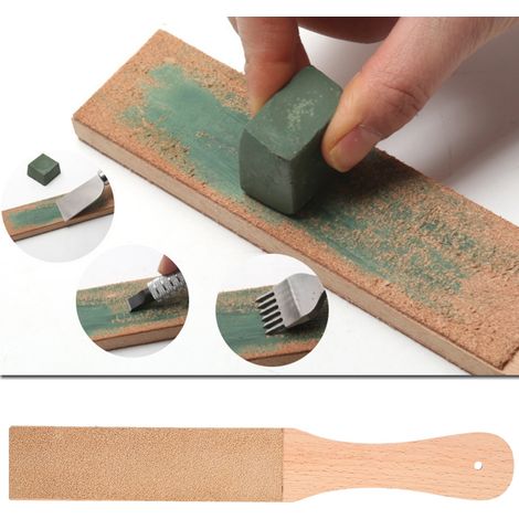 Cuir à aiguiser avec manche en bois, outil d'affûtage double face pour la maison, 28 x 4 x 15,5 cm (1/5)