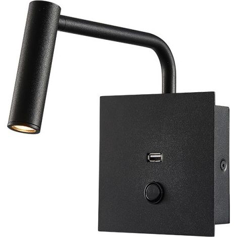 Applique Lampada Led Da Parete Hotel Per Lettura 3W 3000K Con Interruttore e Caricatore USB 5V 2A Colore Nero SKU-211487 (1/5)