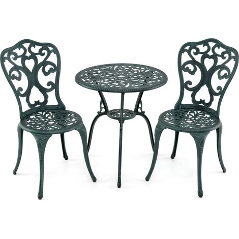Conjunto de 3 muebles de bistró para exterior 60 x 66 cm resistentes a la intemperie cómodos y elegantes de aluminio verde 200013435