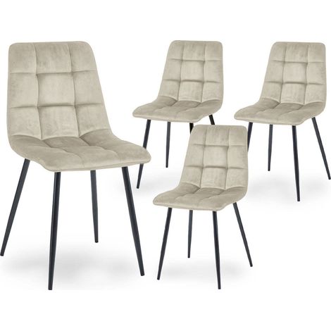 Deco In Paris – Lot de 4 chaises en velours beige capitonné – Structure en bois – Pieds en métal noir – Hauteur d’assise 48 cm – Pour salle à manger (1/5)