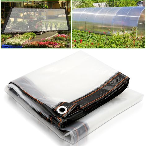 Transparente Plane 300 × 400 cm, wasserdichte PE-Gartenplane mit Ösen und Seil, Frostschutz, UV-Schutz, winddicht