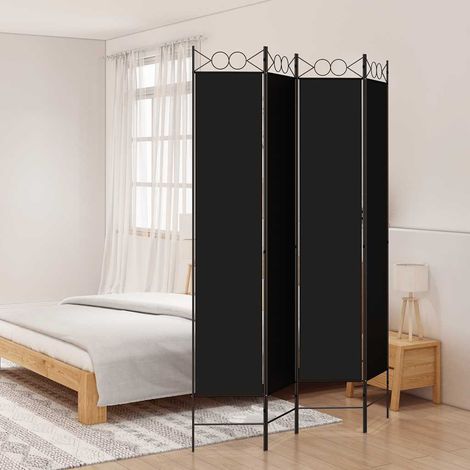 Cloison de séparation 4 panneaux Noir 160x220 cm Tissu (1/5)