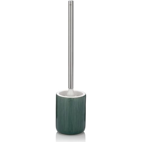 Brosse à WC avec réservoir 44,5 cm AVA, Brosse à WC avec tête de Brosse Interchangeable, Ensemble Brosse WC, céramique, Manche INOX, Vert (1/5)