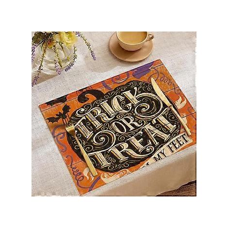 Halloween-Tischsets aus Leinen, Serie „Süßes oder Saures“, Kombinations-Tischsets, Restaurant-Festtagsdekoration, Geschirr-Isolierunterlagen (YMCD-29)