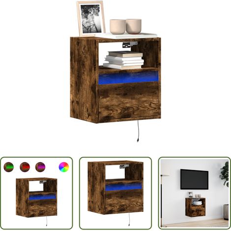 vidaXL Holzschrank - TV-Wandschrank mit LED-Beleuchtung Räuchereiche 41x31x45 cm (1/5)