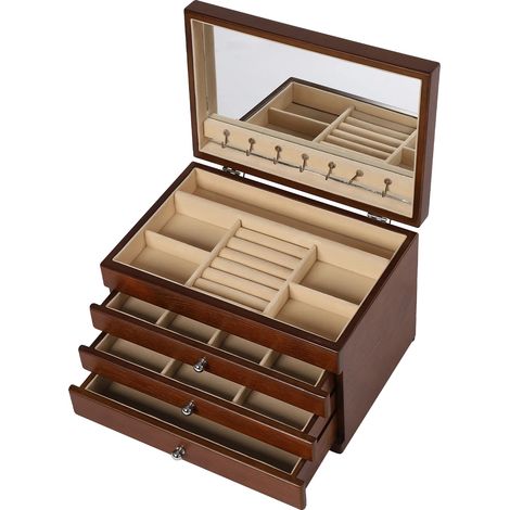 Joyero de 4 niveles, interior de terciopelo, madera original. (1/2)