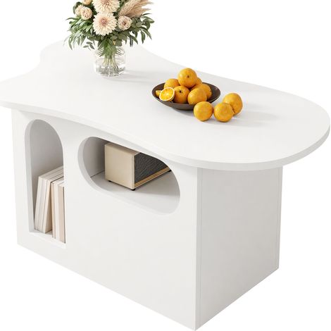 Table basse nuage avec tiroirs et étagères ouvertes, rangement pratique, matériaux robustes. 97 x 45 x 43,5 cm