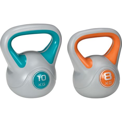 SPORTNOW conjunto de 2 pesas rusas de 10 kg 8 kg kettlebell de fiteness con relleno de arena mango ancho para entrenamiento 22x16x26 cm 20x14x24 cm (1/5)