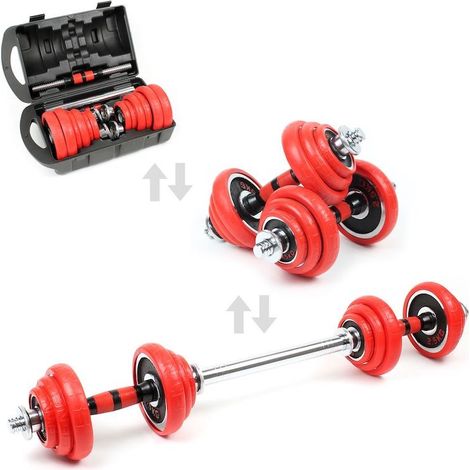 2 haltères Musculation 20 kg + valise. 12 disques 2 en 1, Haltères courtes et longues (1/5)