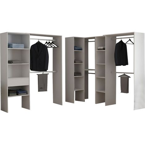 Großer Trana Kleiderschrank, Schlafzimmer Garderobe 12 Regale, Kleiderstange, Modulierbar, 388x187h cm Weiß