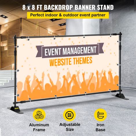 Porte-Bannière 2,4 x 2,4 m Support d'Affiche Panneau Pubilicité d'Affichage de Toile de Bannière Télescopique Réglable Portable pou… (1/5)