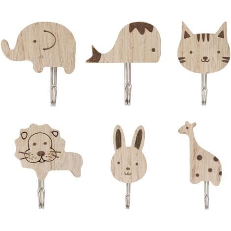 6 Pièces Patere en Bois Animaux,Porte Manteau Mural Bois Animaux,Patères Adhésives Chambre,Patère Autocollante Salle de Bain,Porte Serviette Murale Sans Percage,Crochet Adhesif Mural (1/5)