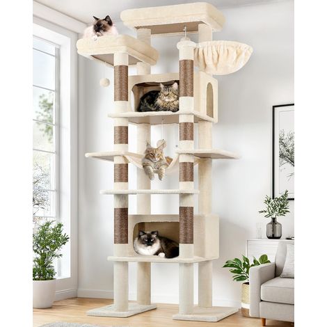 1 Arbre à chat, Hauteur 213 cm, 2 Niches spacieuses, Griffoirs sisal, Pour intérieur multi-chats (1/5)