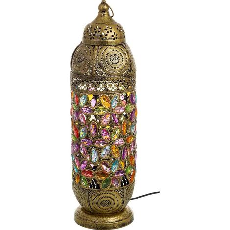 Lampe de table en métal et verre coloré ambiance orientale - Mosaïque de verre multicolore et doré (1/5)