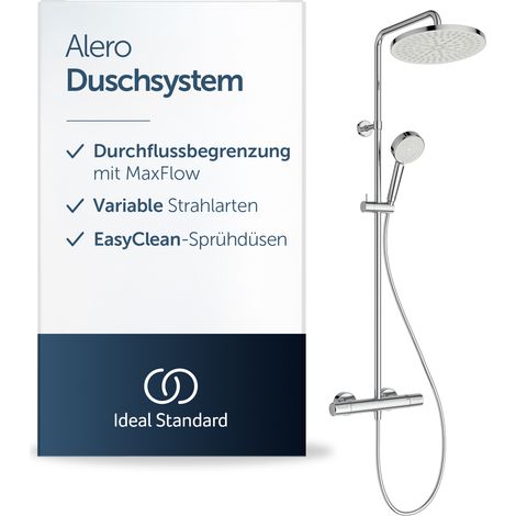Ideal Standard Alero Duschsystem mit Thermostat ✔ Chrom - Brause-Set mit Thermostat, Handbrause mit zwei Strahlarten (Massage & Sanfter Regen), gezielte Durchflusssteuerung, A8574AA (1/5)