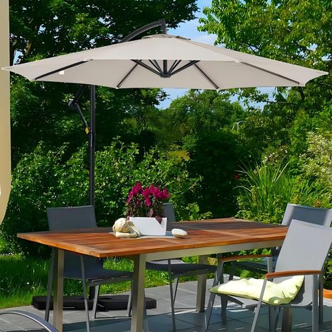 3m Orange Cantilever Parasol with Cross Base, Hand Crank Operated Offset Hanging Umbrella, Outdoor Patio Garden Sun Shade