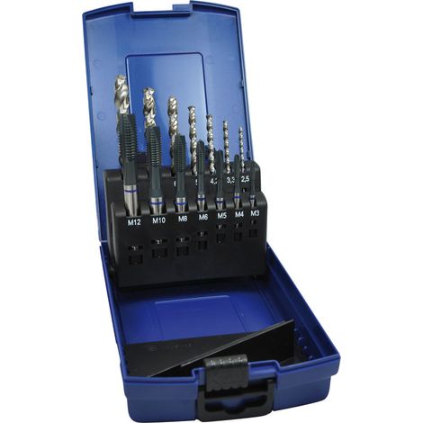 Maschinengewindebohrer-Satz mit Spiralbohrer M3-M12 DL HSS-E dampfbehandelt DIN 371/ DIN 376 Blauring FORUM (1/4)