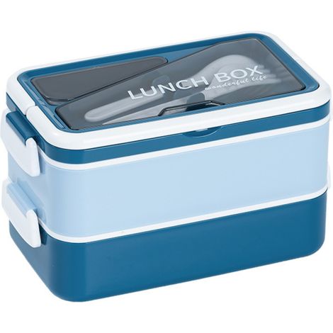Boîte à lunch étanche avec séparateurs, conception à double couche, grande capacité.1600millilitres, bleu