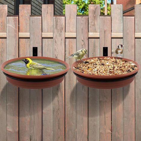 Mangiatoia per uccelli - Abbeveratoio da recinzione - Anello in ferro robusto - Resistente alle intemperie - Marrone - Diametro 21 cm - Confezione da 2 - Per recinzioni di giardino e balcone (1/5)
