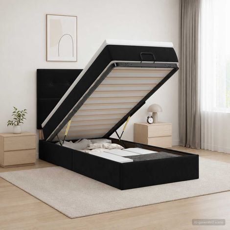 Cama tipo otomana con colchón y LED Negro 100 x 200 cm (1/5)