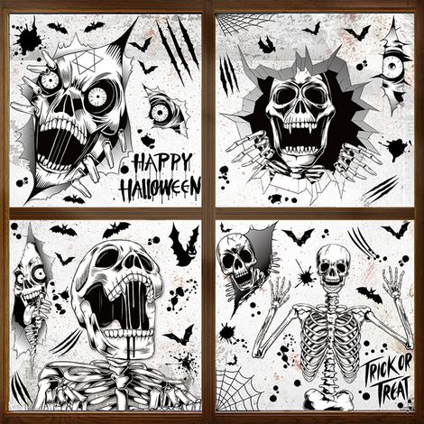 1 Kit Autocollant fenêtre, PVC statique, motifs sanglants, sol mur miroir, décoration Halloween (1/5)