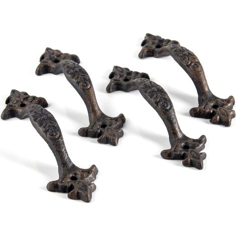Vintage Gusseisen Möbelgriff 17 x 4 cm antik braun - 4er Set - Shabby Chic Stoßgriff für Außen und Innen