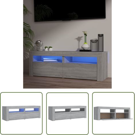 The Living Store TV-Schrank mit LED-Leuchten Grau Sonoma 120x35x40 cm - TV Schrank - Holzwerkstoff Möbel - Grauer Wohntisch - LED Beleuchtung - Medienregal (1/5)