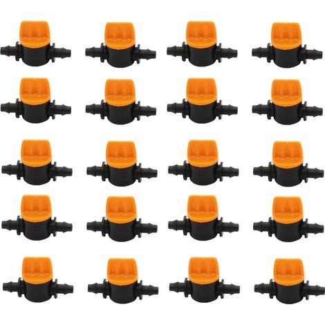 Lot de 20 robinets d'arrêt avec ardillon - Robinet d'irrigation goutte à goutte pour tuyau de 1/4" avec diamètre intérieur de 4 mm et diamètre extérieur de 6 mm - Pour systèmes d'irrigation goutte (1/5)