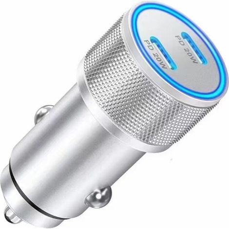 Chargeur de voiture avec 2 USB-C (PD), prise allume-cigare USB 40 W pour une charge rapide, adaptateur secteur 12 V/24 V, compatible avec les téléphones portables, tablettes et autres appareils intégr